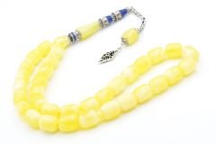 Sarı Lacivert Nakkaş İmameli Kapsül Kesim Beyrut Damla Kehribar Tesbih