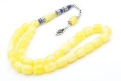 Sarı Lacivert Nakkaş İmameli Kapsül Kesim Beyrut Damla Kehribar Tesbih