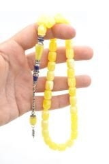 Sarı Lacivert Nakkaş İmameli Kapsül Kesim Beyrut Damla Kehribar Tesbih