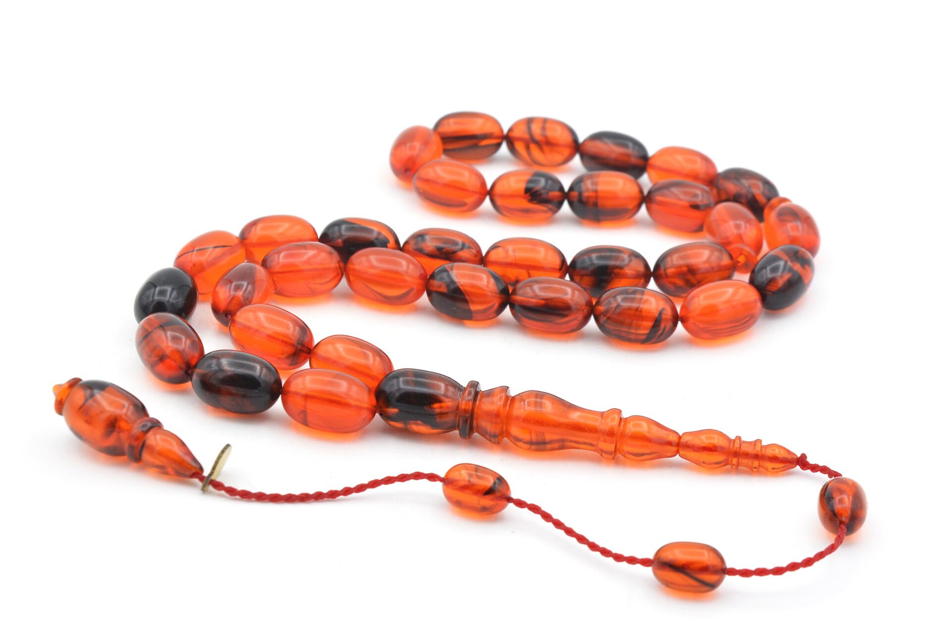 Mehmet Arıcı İmzalı Beyzi Kesim Turuncu Siyah Sıkma Kehribar Tesbih