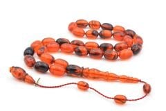 Mehmet Arıcı İmzalı Beyzi Kesim Turuncu Siyah Sıkma Kehribar Tesbih