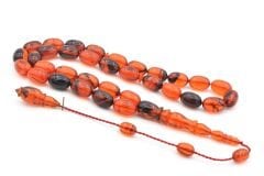 Mehmet Arıcı İmzalı Beyzi Kesim Turuncu Siyah Sıkma Kehribar Tesbih