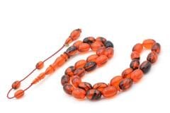 Mehmet Arıcı İmzalı Beyzi Kesim Turuncu Siyah Sıkma Kehribar Tesbih