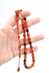 Mehmet Arıcı İmzalı Beyzi Kesim Turuncu Siyah Sıkma Kehribar Tesbih