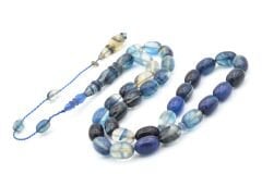 Mehmet Arıcı İmzalı Beyzi Kesim Mavi Siyah Sıkma Kehribar Tesbih