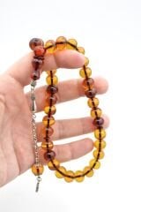 Gümüş Kaplama Kamçılı Faris Döküm Tekerlek Kesim Sarı Sıkma Kehribar Tesbih