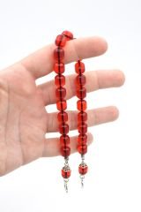 Usta İşi Fıçı Kesim Kırmızı Toz Pres Kehribar Zaza Tesbih