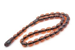 Usta İşi Şenalp Model Fıçı Kesim Turuncu Sıkma Kehribar Tesbih