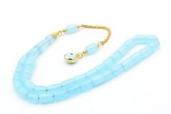 Altın Kaplama Kamçılı Kesme Model Turkuaz Sıkma Kehribar Tesbih