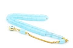 Altın Kaplama Kamçılı Kesme Model Turkuaz Sıkma Kehribar Tesbih