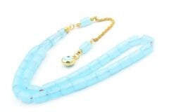 Altın Kaplama Kamçılı Kesme Model Turkuaz Sıkma Kehribar Tesbih