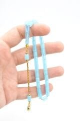 Altın Kaplama Kamçılı Kesme Model Turkuaz Sıkma Kehribar Tesbih