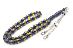 Kapsül Kesim Günlük Boy Sarı Lacivert Sürmeli Sıkma Kehribar Tesbih