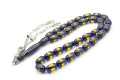 Kapsül Kesim Günlük Boy Sarı Lacivert Sürmeli Sıkma Kehribar Tesbih