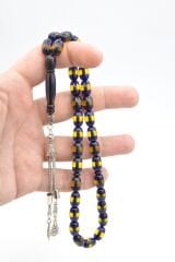 Kapsül Kesim Günlük Boy Sarı Lacivert Sürmeli Sıkma Kehribar Tesbih