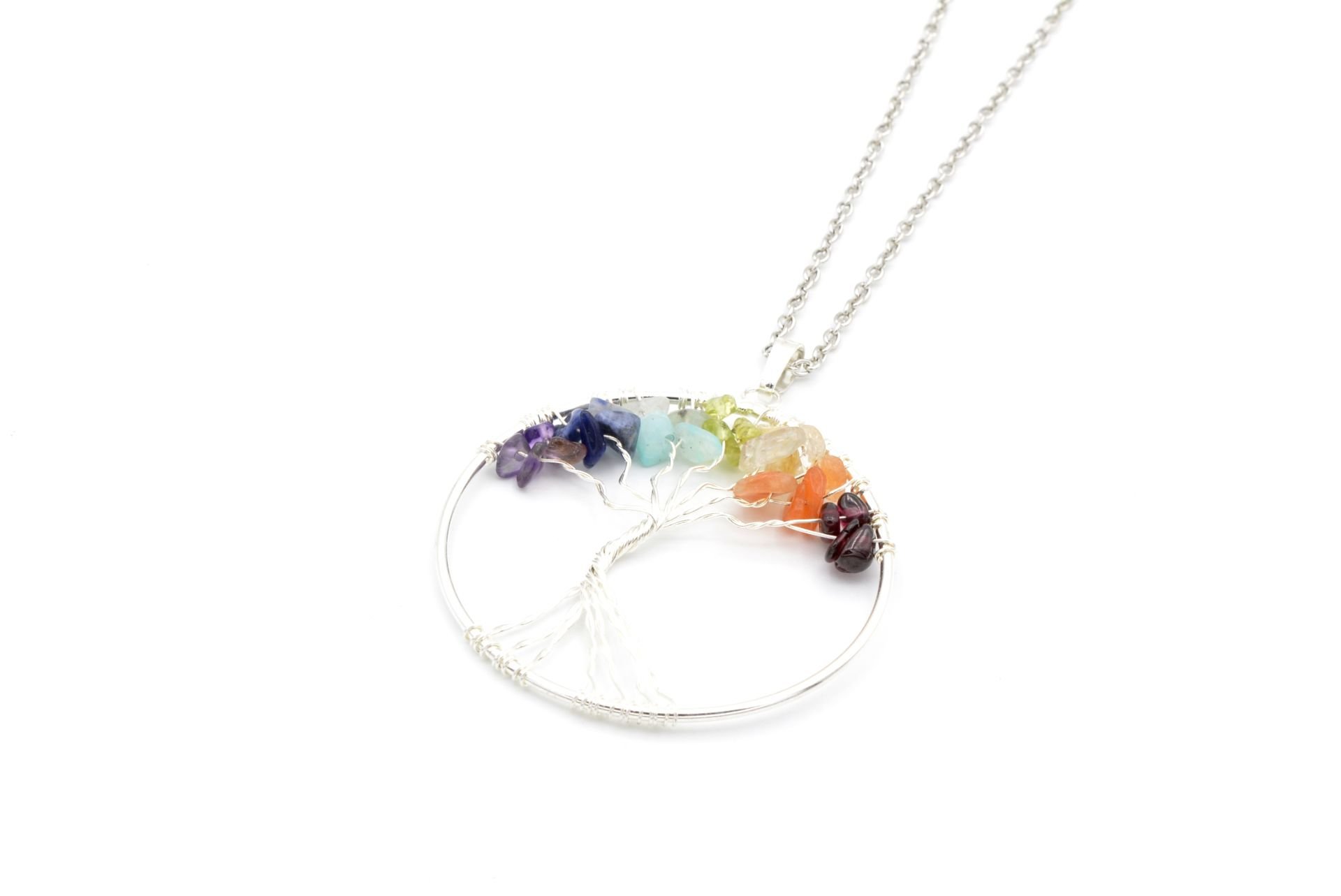 Hakiki 7 Farklı Doğal Taş Çakra Hayat Ağacı Kolye Ucu 001