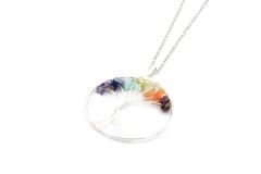 Hakiki 7 Farklı Doğal Taş Çakra Hayat Ağacı Kolye Ucu 001