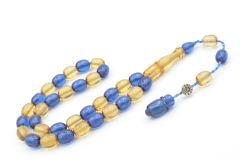 Şükrü Baba İmzalı Bilek Boy Sarı Lacivert Sıkma Kehribar Tesbih