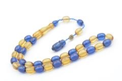 Şükrü Baba İmzalı Bilek Boy Sarı Lacivert Sıkma Kehribar Tesbih