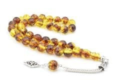 Damla Kehribar Benzeri İri Boy Küre Kesim Fosilli Toz Kehribar Tesbih