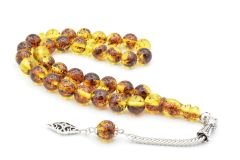 Damla Kehribar Benzeri İri Boy Küre Kesim Fosilli Toz Kehribar Tesbih