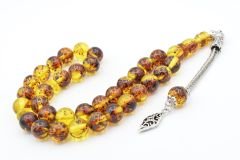 Damla Kehribar Benzeri İri Boy Küre Kesim Fosilli Toz Kehribar Tesbih