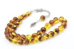 Damla Kehribar Benzeri İri Boy Küre Kesim Fosilli Toz Kehribar Tesbih