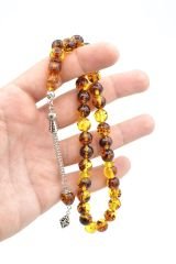 Damla Kehribar Benzeri İri Boy Küre Kesim Fosilli Toz Kehribar Tesbih