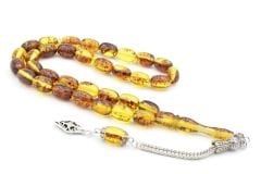 Damla Kehribar Benzeri İri Boy Kapsül Kesim Fosilli Toz Kehribar Tesbih