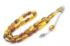 Damla Kehribar Benzeri İri Boy Kapsül Kesim Fosilli Toz Kehribar Tesbih