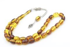 Damla Kehribar Benzeri İri Boy Kapsül Kesim Fosilli Toz Kehribar Tesbih