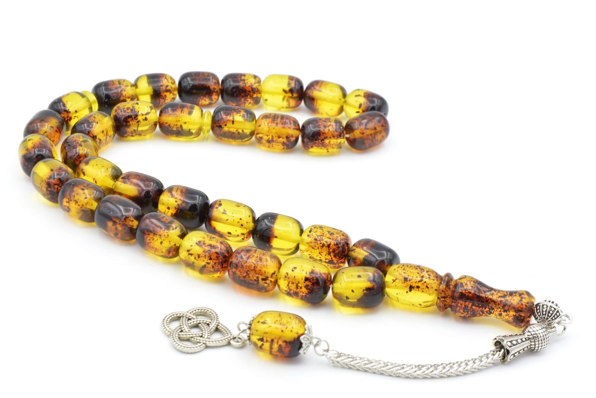 Damla Kehribar Benzeri Dev Boy Fıçı Kesim Fosilli Toz Kehribar Tesbih