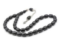 Gümüş Kaplama Kamçılı Kapsül Kesim Siyah Katalin Tesbih