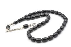 Gümüş Kaplama Kamçılı Kapsül Kesim Siyah Katalin Tesbih