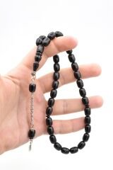 Gümüş Kaplama Kamçılı Kapsül Kesim Siyah Katalin Tesbih