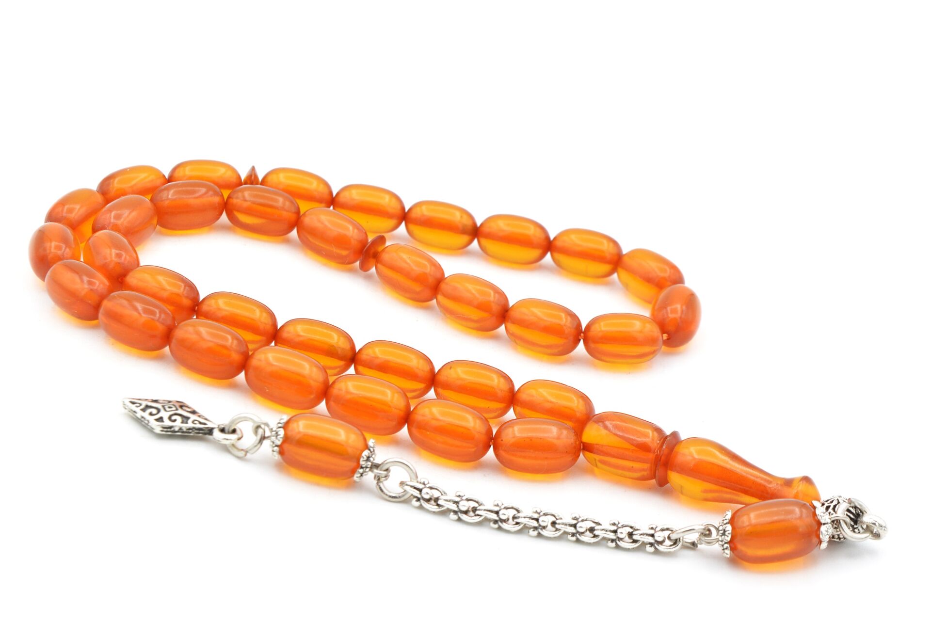 Gümüş Kaplama Kamçılı Kapsül Kesim Turuncu Katalin Tesbih