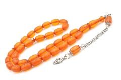 Gümüş Kaplama Kamçılı Kapsül Kesim Turuncu Katalin Tesbih