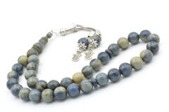 Gümüş Kaplama Kamçılı Küre Kesim Mavi Katalin Tesbih