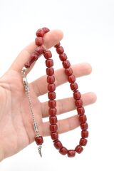 Gümüş Kaplama Kamçılı Fıçı Kesim Bordo Sıkma Kehribar Tesbih