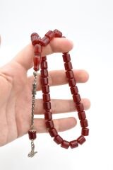 Gümüş Kaplama Kamçılı Fıçı Kesim Bordo Sıkma Kehribar Tesbih