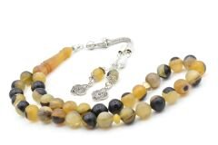 Gümüş Kaplama Püsküllü Sığırcık Kesim Ceylan Boynuzu Tesbih