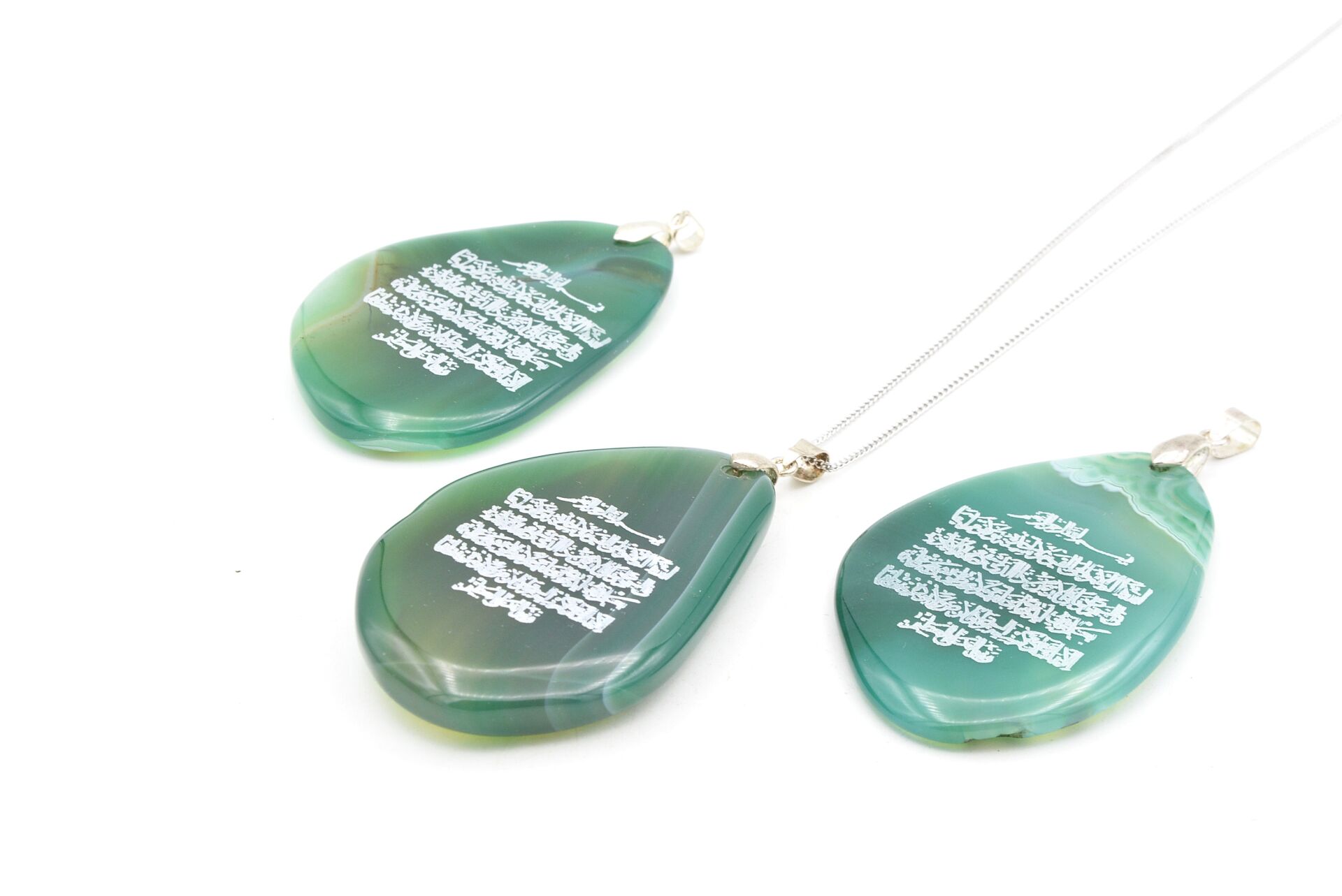 Ayetel Kürsi Yazılı Orijinal Yeşil Akik Kolye Ucu