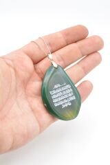 Ayetel Kürsi Yazılı Orijinal Yeşil Akik Kolye Ucu