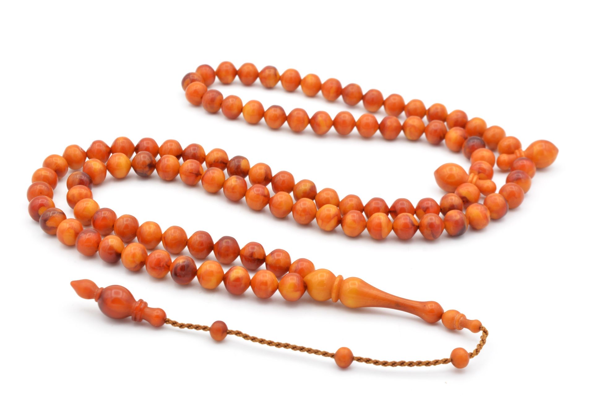 Sistemli Sığırcık Kesim 99 luk Hareli Turuncu Toz Kehribar Tesbih