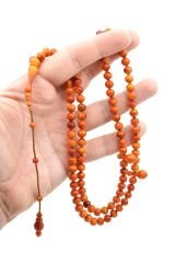 Sistemli Sığırcık Kesim 99 luk Hareli Turuncu Toz Kehribar Tesbih