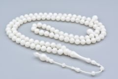 Sistemli Sığırcık Kesim 99 luk Sedefli Beyaz Toz Kehribar Tesbih