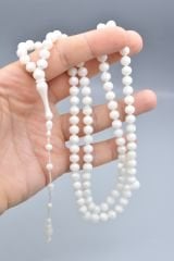 Sistemli Sığırcık Kesim 99 luk Sedefli Beyaz Toz Kehribar Tesbih