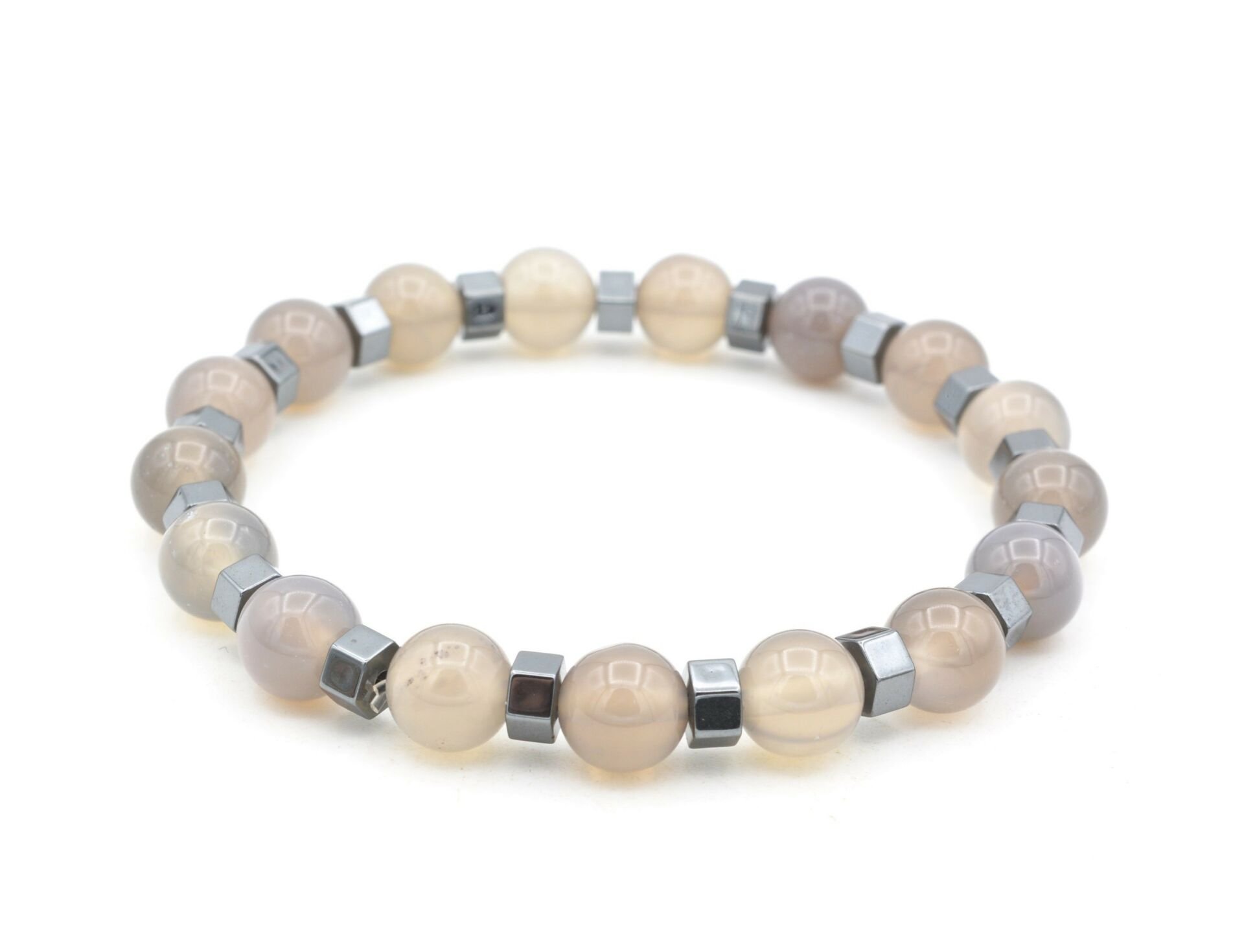 Hakiki Doğal Hematitli Gri Akik Taşı Bileklik