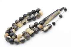 Sistemli Küre Kesim Dev Boy Alacalı Koç Boynuzu Tesbih 12 Mm