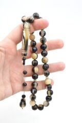 Sistemli Küre Kesim Dev Boy Alacalı Koç Boynuzu Tesbih 12 Mm